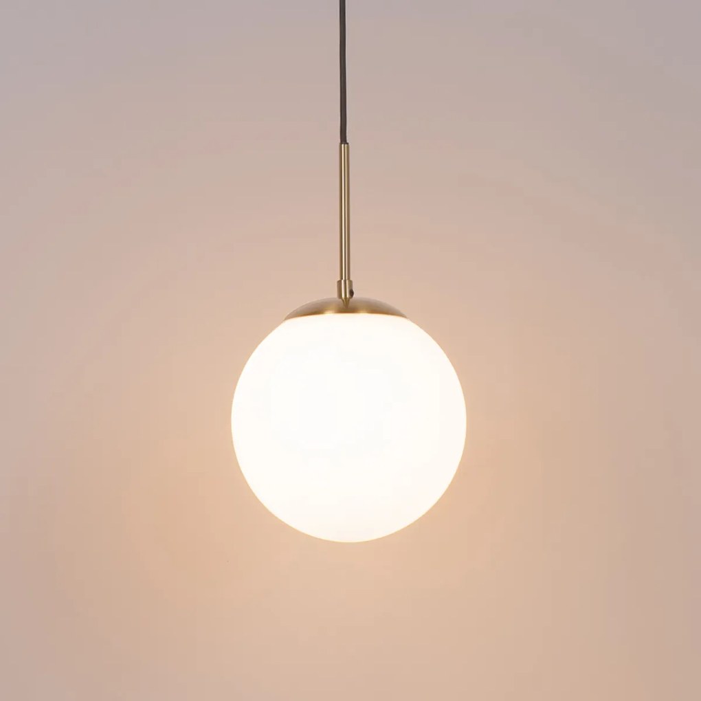 Lampa wisząca Art Deco złota z opalowym szkłem w zestawie czarny adapter szynowy 1-fazowy - Iconic Flore