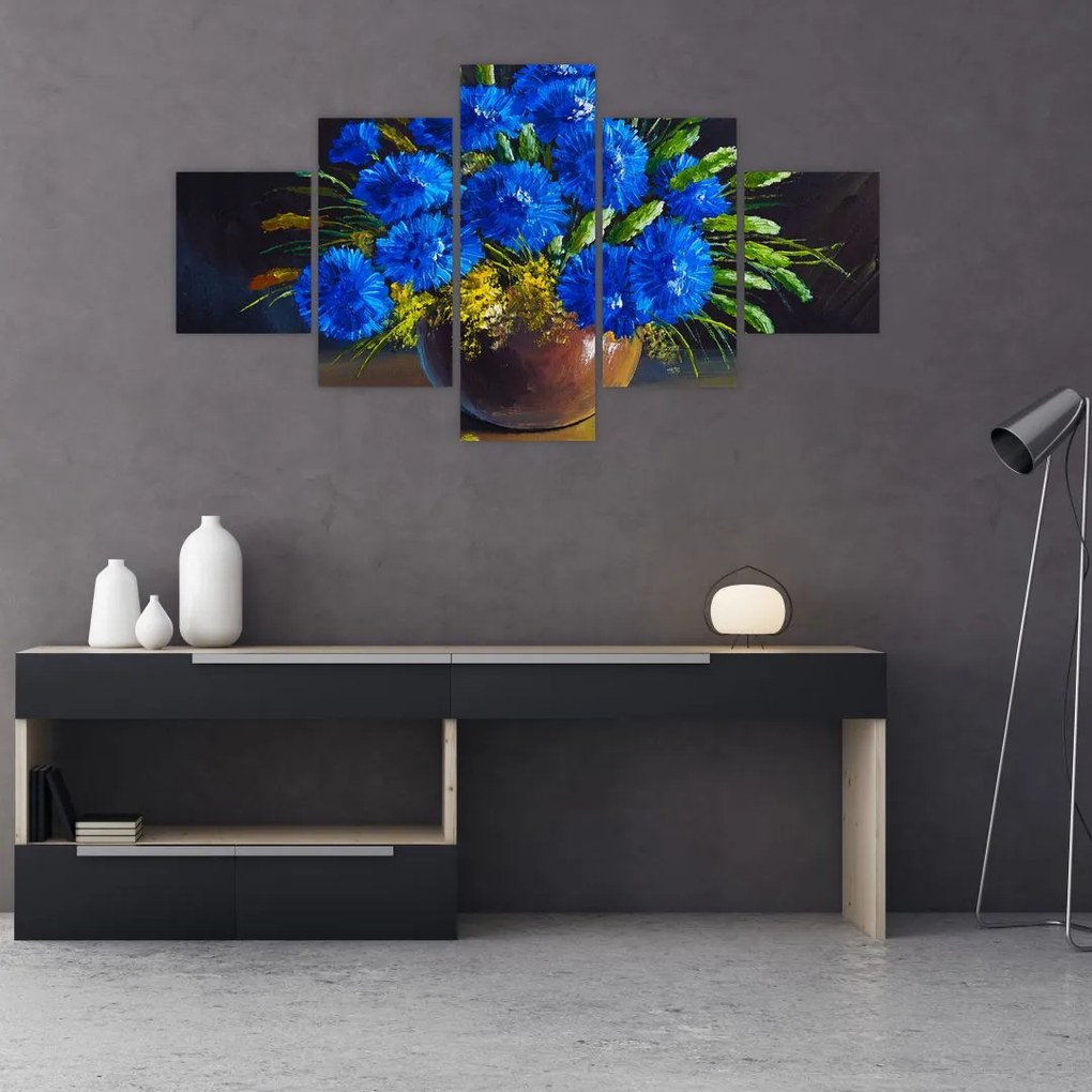 Obraz niebieskich kwiatów w wazonie (125x70 cm)