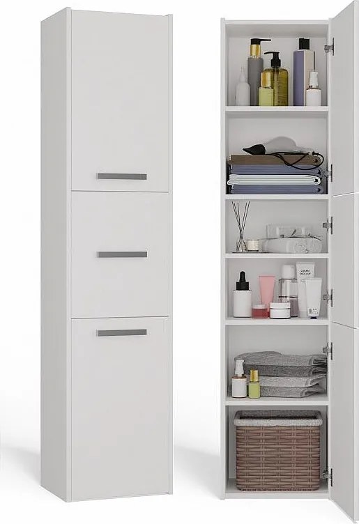 Szafka Łazienkowy Sara S43 |  Biała | 40x30x170 cm | Szafka 3 Drzwi, Półki