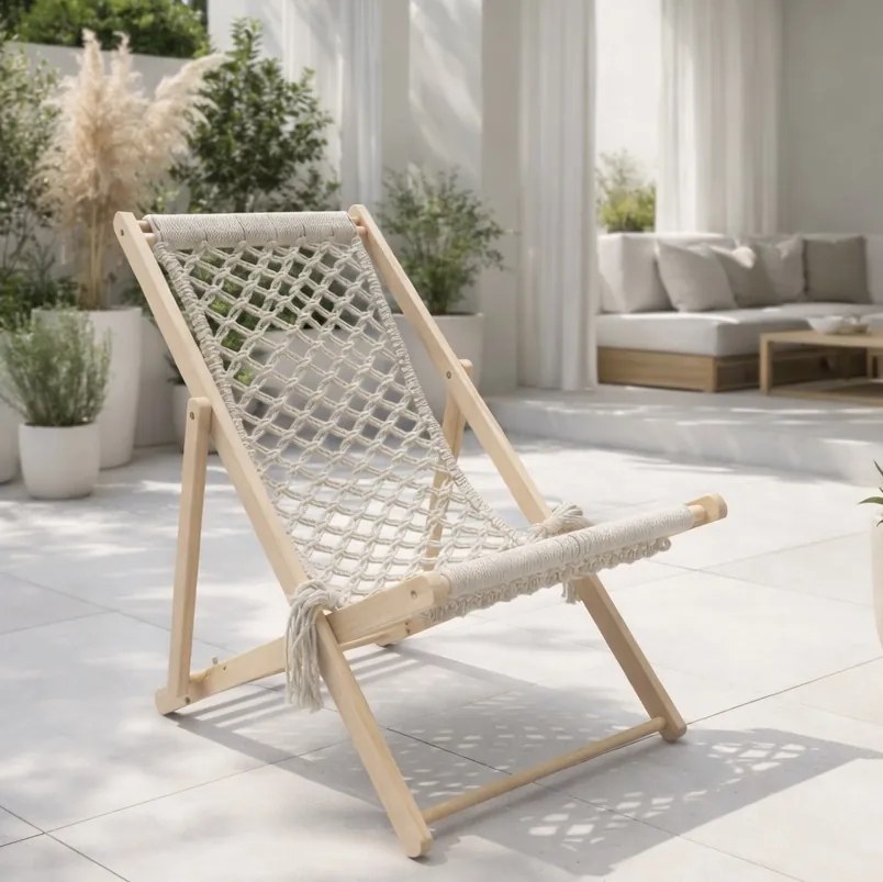 Drewniany leżak ogrodowy składany Coral HC-2501, styl boho