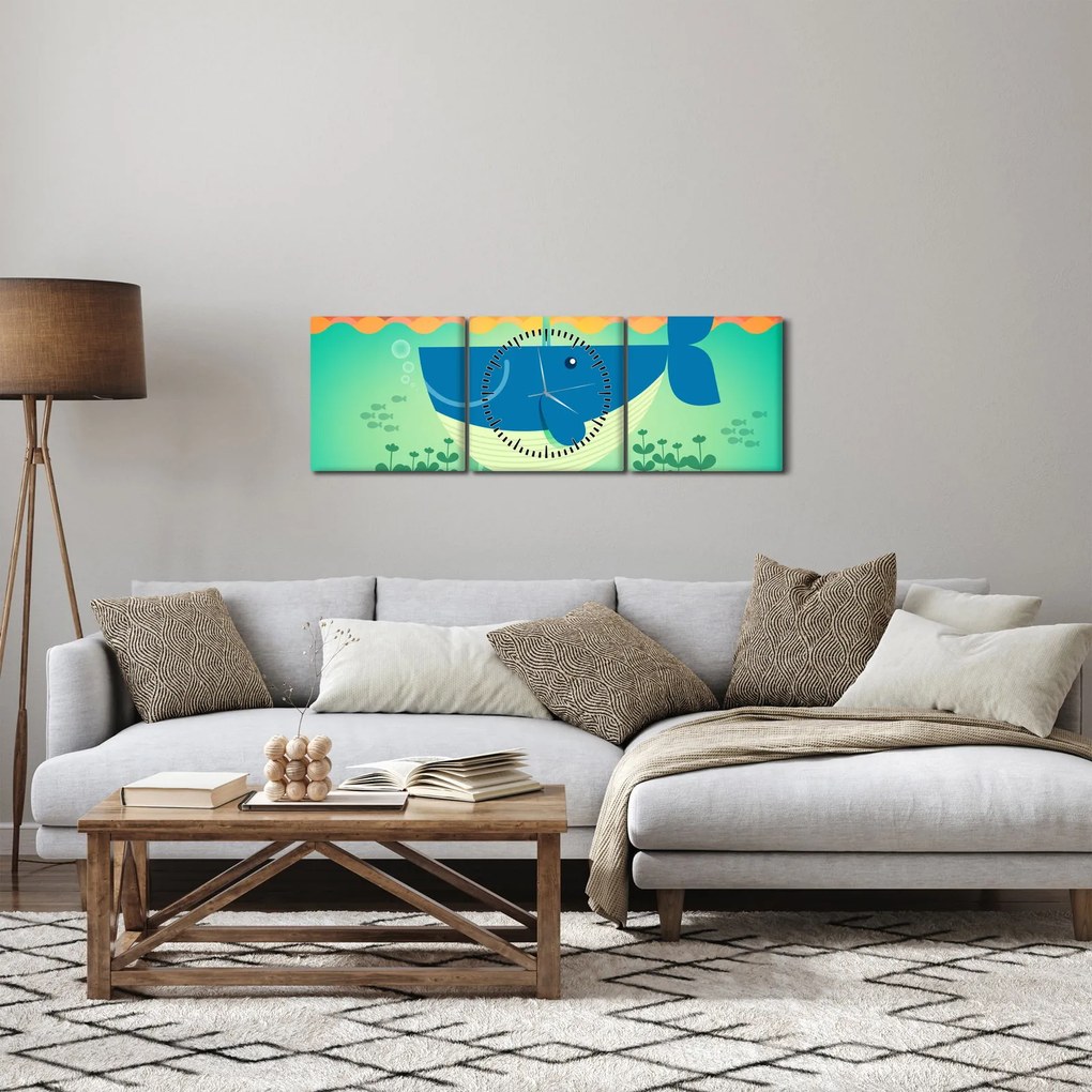 Obraz - Szczęśliwy wieloryb (z zegarem) (90x30 cm)