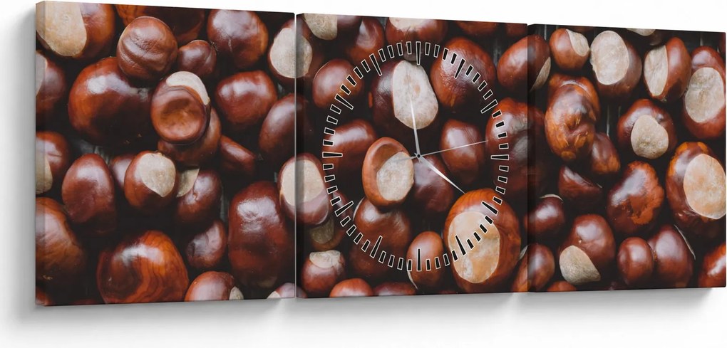 Obraz - Dojrzałe kasztany (z zegarem) (90x30 cm)