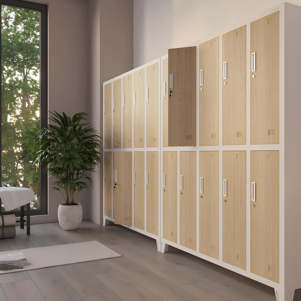 Szafa socjalna ubraniowa 10-drzwiowa biała/dąb sonoma, 1360x1720x450 mm: BARTEK Eco Design