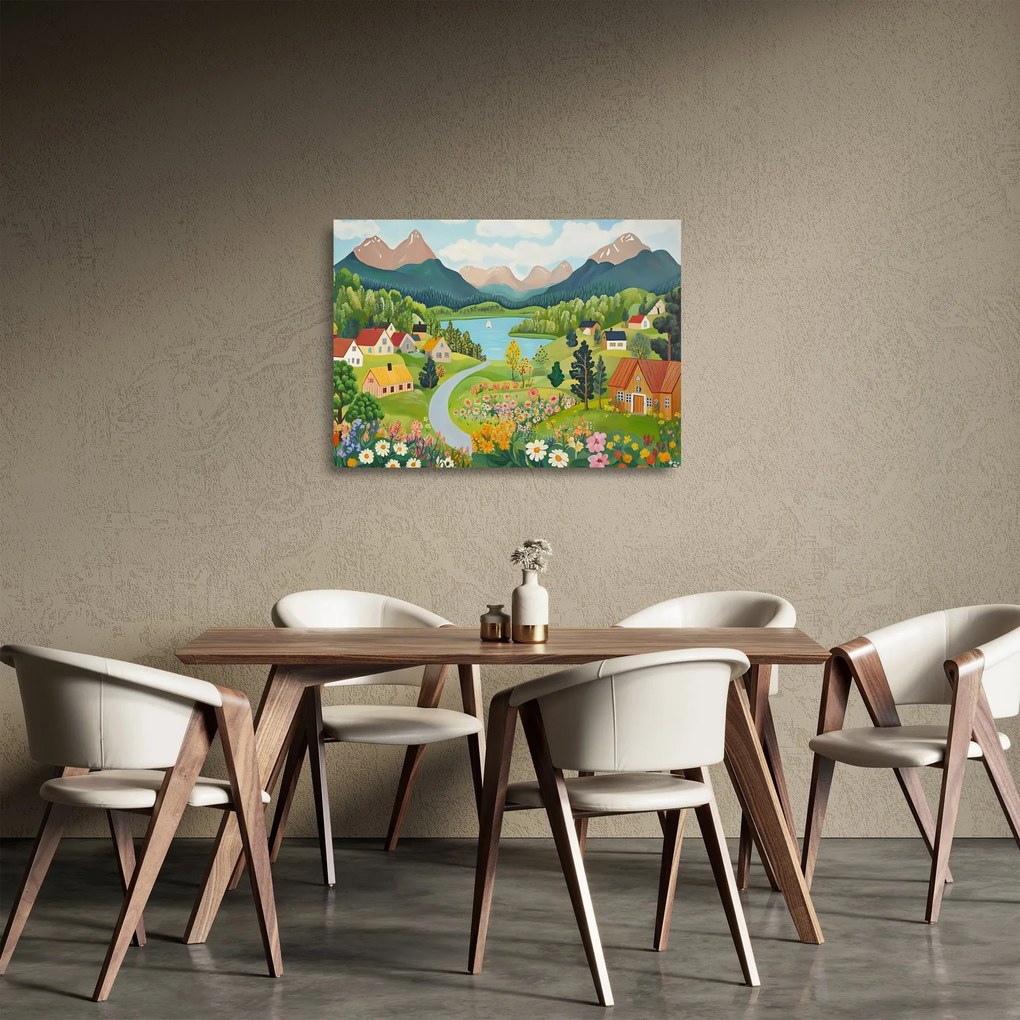 Obraz na szkle - Wioska w górach (70x50 cm)