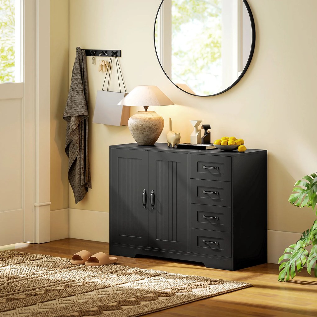 HOMCOM Szafka boczna, komoda, nowoczesny styl, 4 szuflady, 1 szafa, 105 x 40 x 76 cm, Czarny
