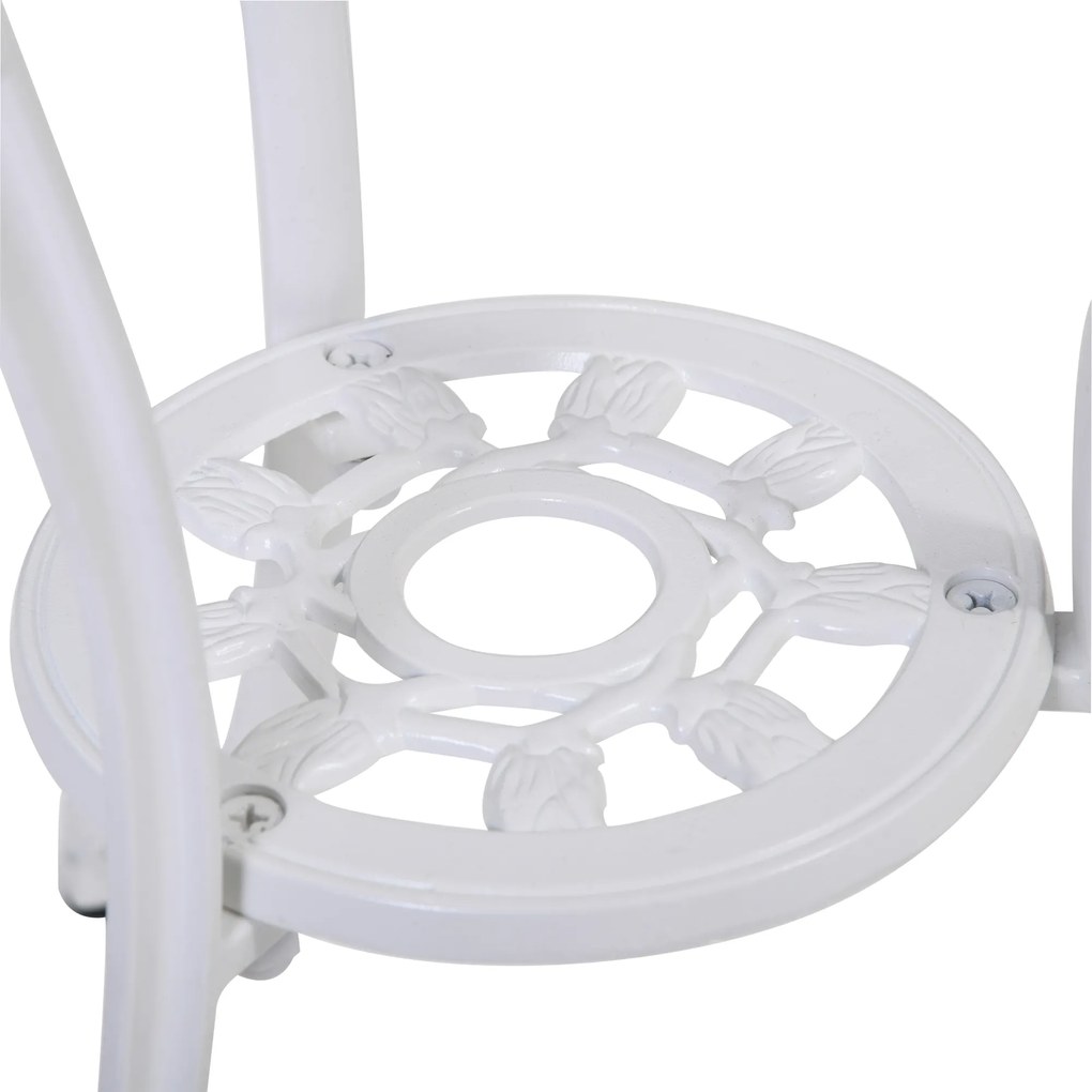 Outsunny Stylowy Zestaw Mebli Balkonowych 3-częściowy - Aluminium, Biały Kolor, 2 Krzesła, Stół z Otworem na Parasol