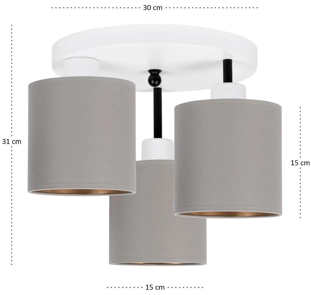 Lampa sufitowa biała trzypunktowa z szarymi abażurami C-3030WE-GRGRGR