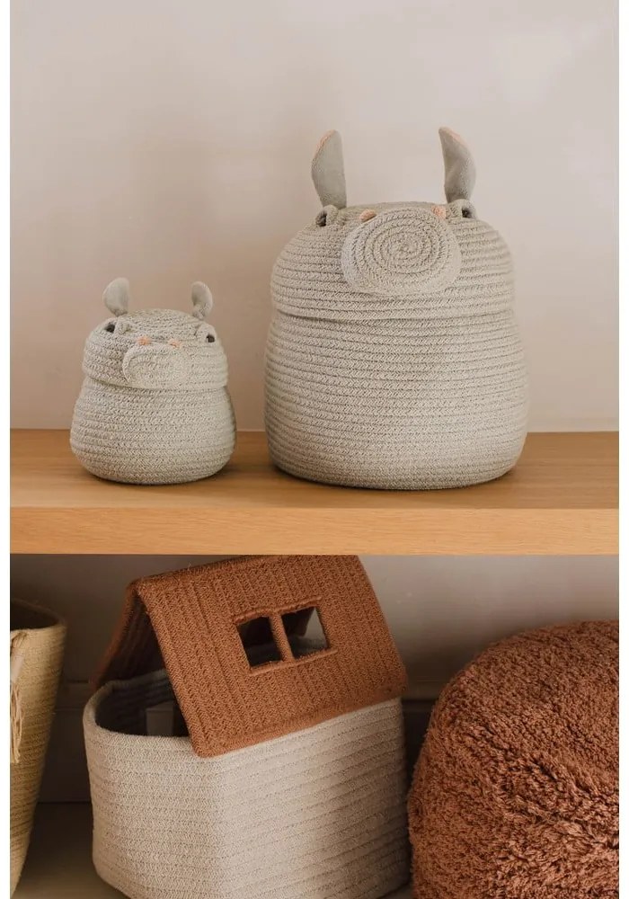 Jasnoszary tekstylny dziecięcy kosz na zabawki ø 15x15 cm Mini Henry the Hippo – Lorena Canals