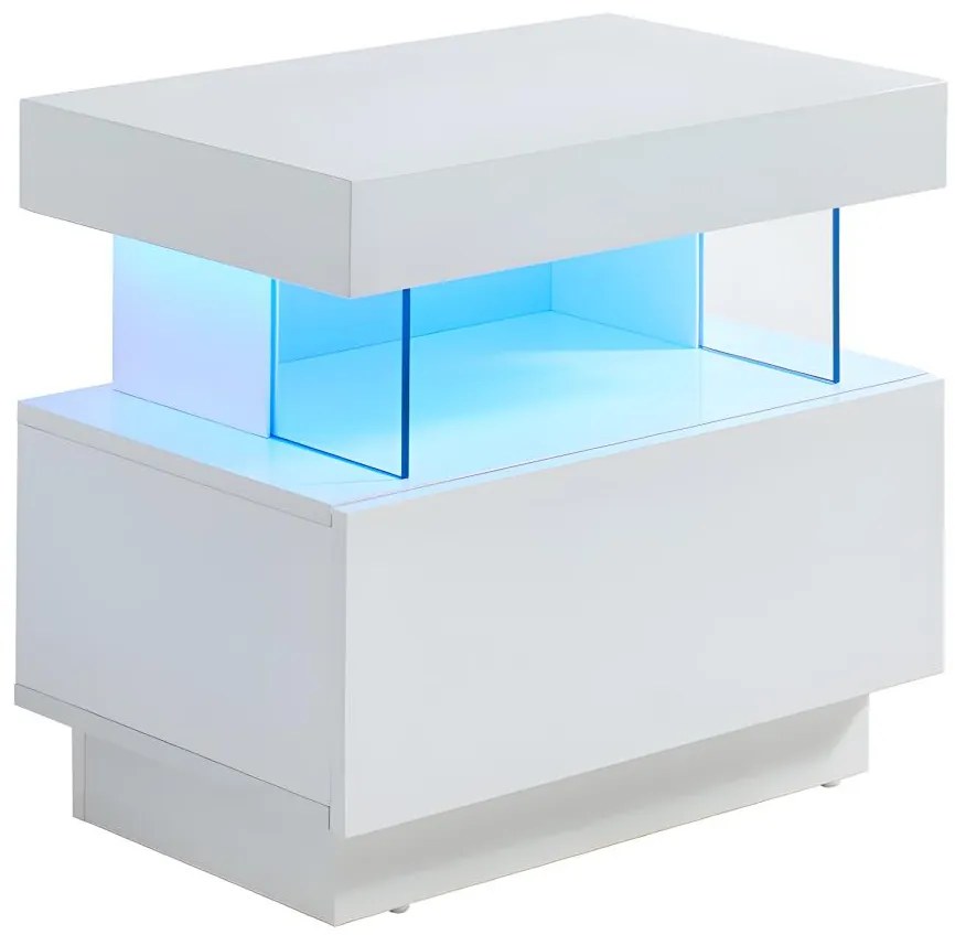 Stolik nocny z 1 szufladą i 1 wnęką - Z diodami - MDF - Lakierowany na biało - FABIO II