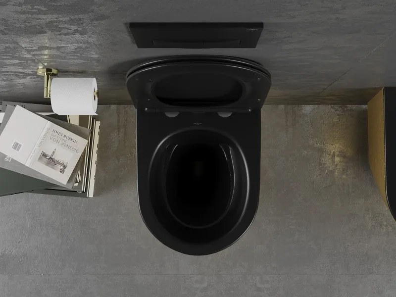 Mexen Lena miska wc Rimless z deską wolnoopadającą slim, duroplast, czarna mat/złota wzór linie - 30224077
