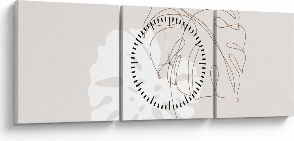 Obraz - Line art monstera N⁰2 (z zegarem) (90x30 cm)
