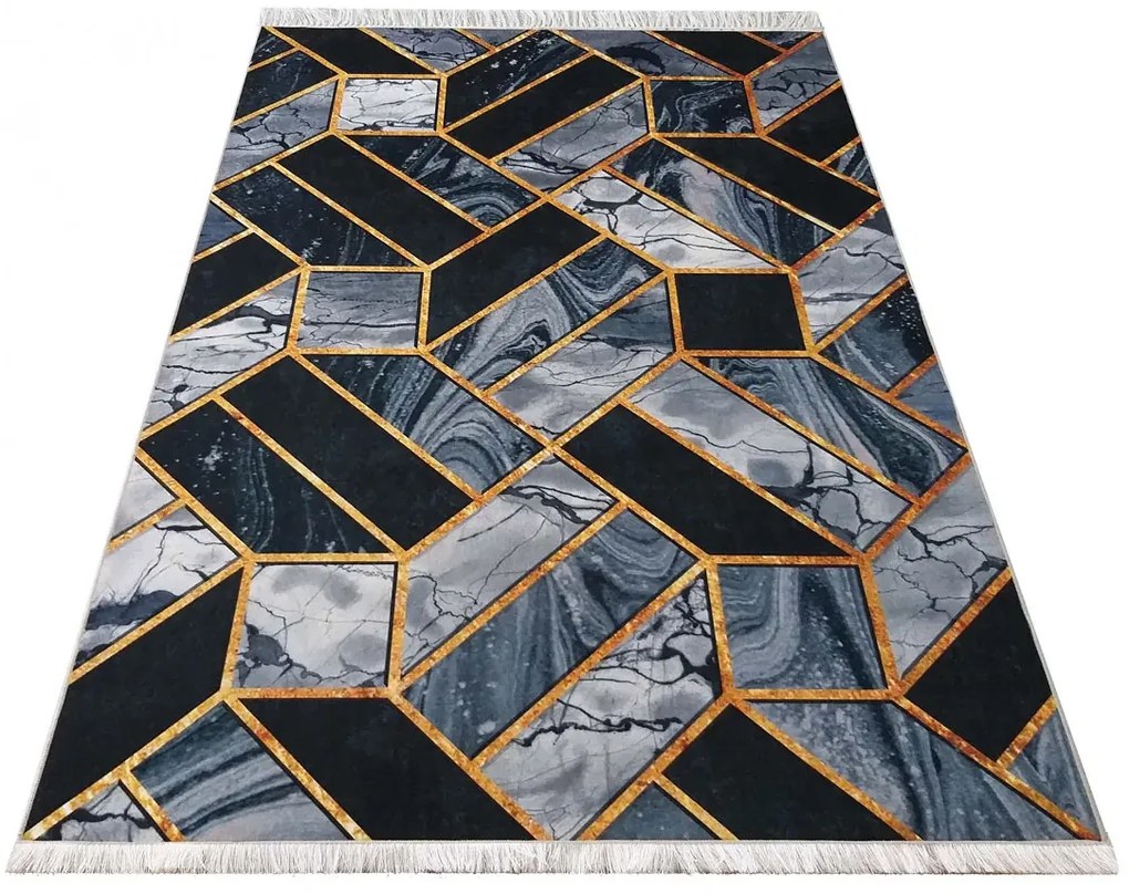 Czarno-szary geometryczny dywan glamour Czarny mat B7-K10