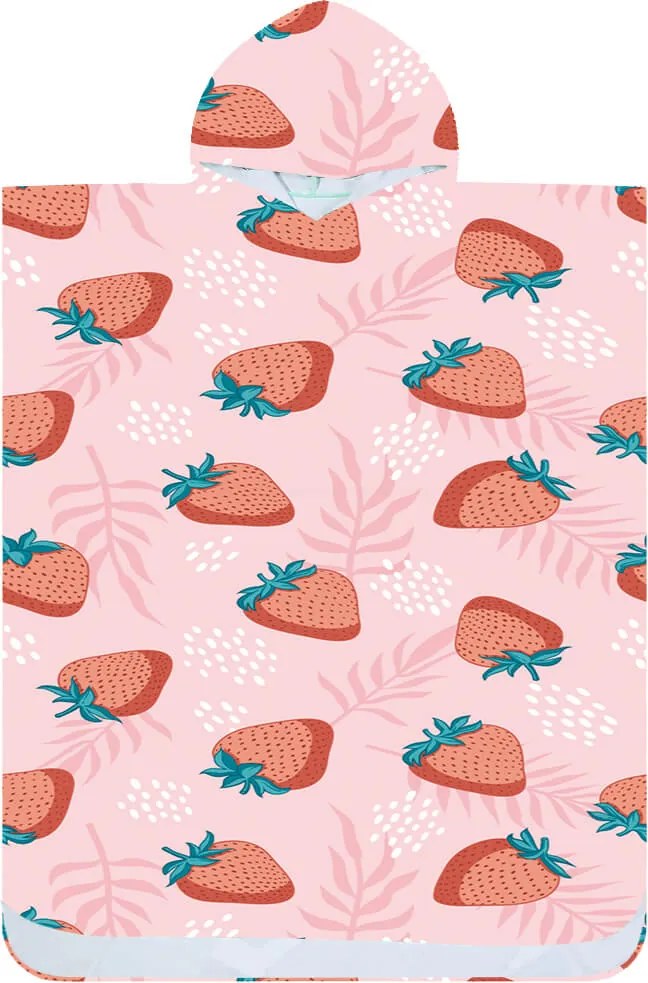 Ponczo plażowe STRAWBERRIES różowe 80x145 cm