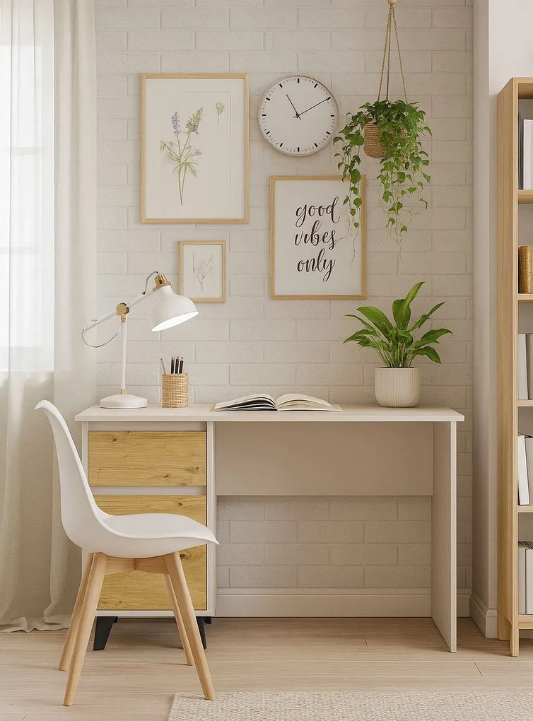 Biurko komputerowe z szafką i szufladą kaszmir + dąb artisan Z3-S59