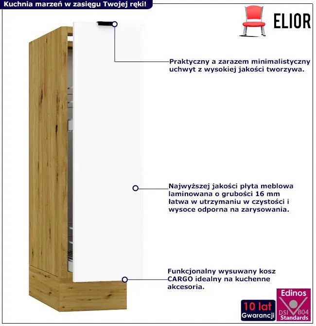Szafka kuchenna z cargo 20 cm biały + dąb artisan C7-F09