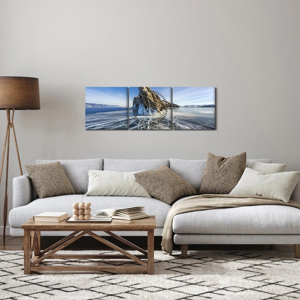 Obraz lodowej skały (z zegarem) (90x30 cm)