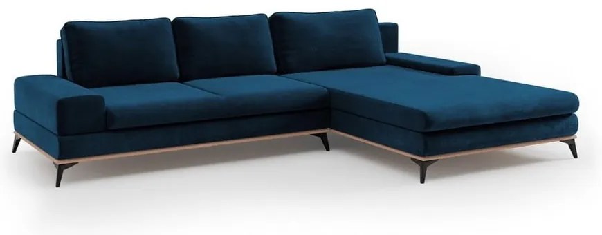 Granatowy rozkładany narożnik z aksamitnym obiciem Windsor &amp; Co Sofas Astre, prawostronny
