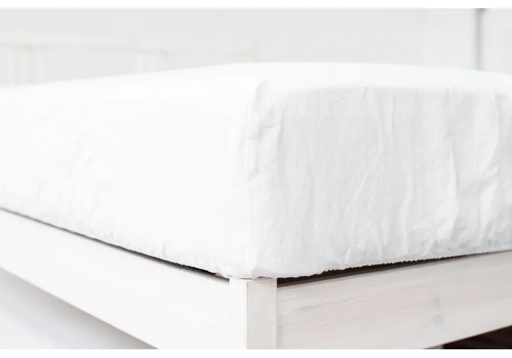Białe prześcieradło z mieszanki lnu z gumką 200x200 cm – Linen Tales