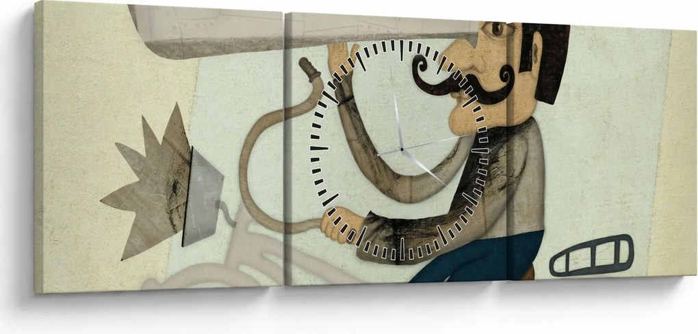 Obraz - Astronom na rowerze (z zegarem) (90x30 cm)