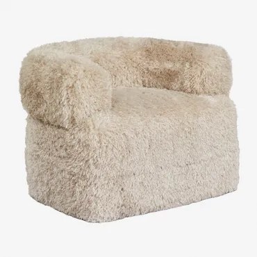 Zestaw 2 Tapicerowanych Foteli Neda Włosy Syntetyczne Kremowo-beżowe - Sklum