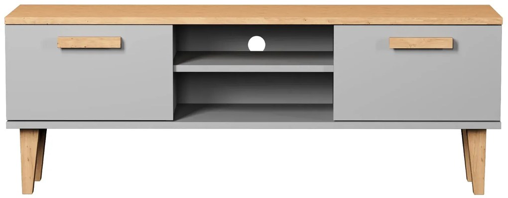 Skandynawska szafka RTV na dębowych nóżkach szary + hikora - Avec 5X 120cm
