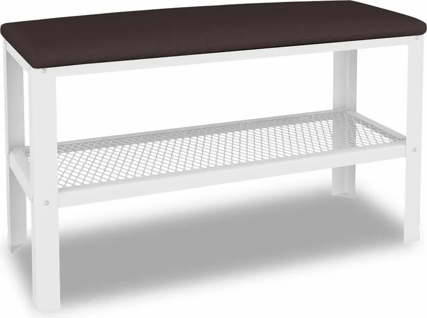 Wąski puf z metalowym stelażem do przedpokoju biały + wenge W3-H94