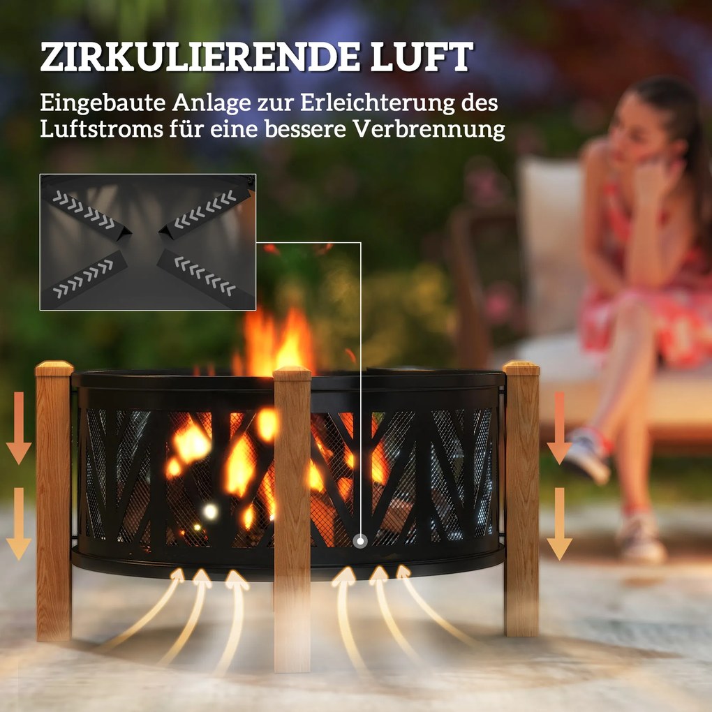 Outsunny 2-w-1 Misa Ogniowa Ø75 x 58 cm Palenisko z Osłoną Funkcyjną Hak do Palenia Kratka do Grilla Czarny