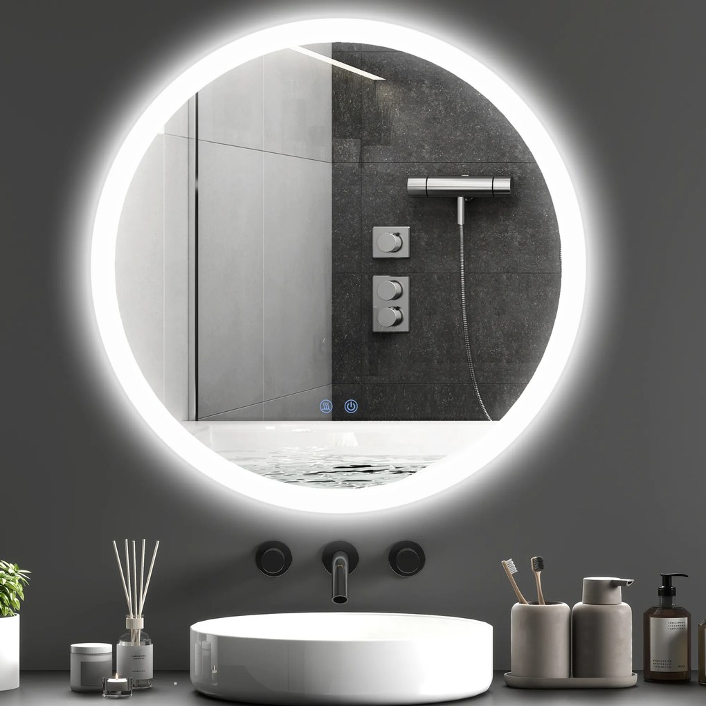 kleankin Lustro łazienkowe z oświetleniem LED Sensor dotykowy Funkcja przeciwparoobrazkowa