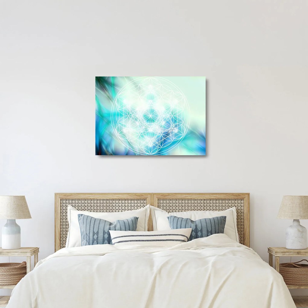 Obraz na szkle - Merkaba w turkusowym tle (70x50 cm)