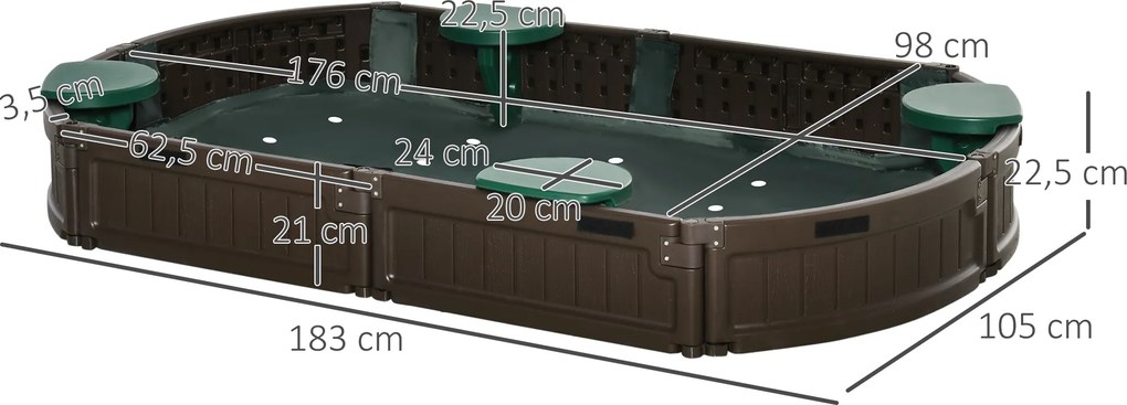 Outsunny Piaskownica z siedziskami i pokrowcem HDPE dla dzieci 3-12 lat 183x105x22 5 cm ciemnozielona | Aosom PL