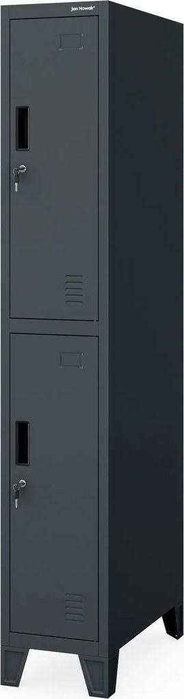 Szafka ubraniowa metalowa pracownicza głęboka 2-drzwiowa antracytowa, 292x1720x600 mm: BARTEK 1 Plus D600