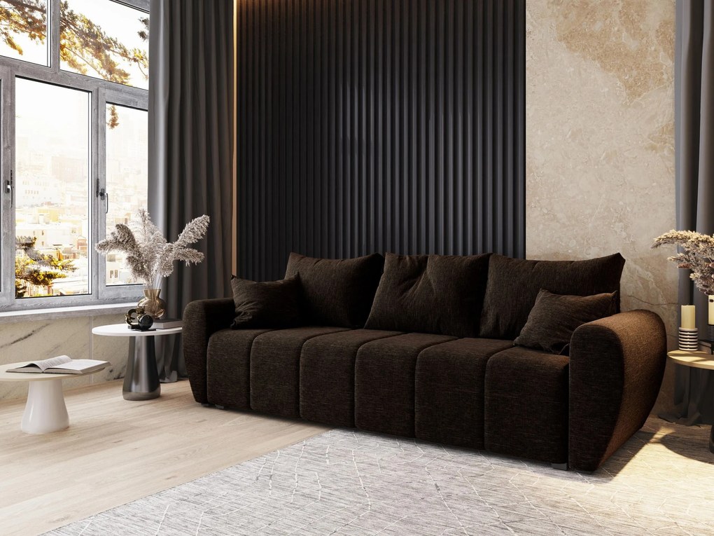 Masseno Sofa MADISON z funkcją spania i pojemnikiem na pościel, Rozkładana sofa - Brązowy, SAWANA 16