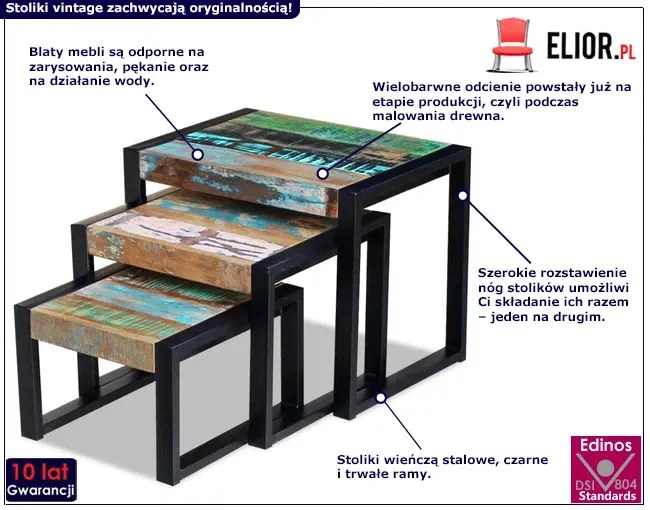 Kolorowe 3 stoliki kawowe Z8-T40