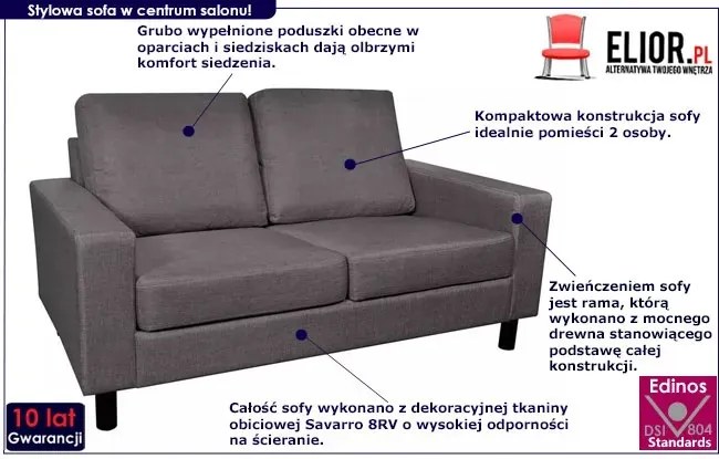 Materiałowa, ciemnoszara 2-osobowa sofa – Clarens