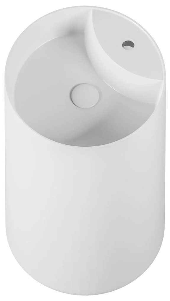 Umywalka z konglomeratu wolnostojąca okrągła biała matowa 87 x 44 cm KALMI WHITE MATT z otworem na baterię : Podłączenie syfonu - Do ściany