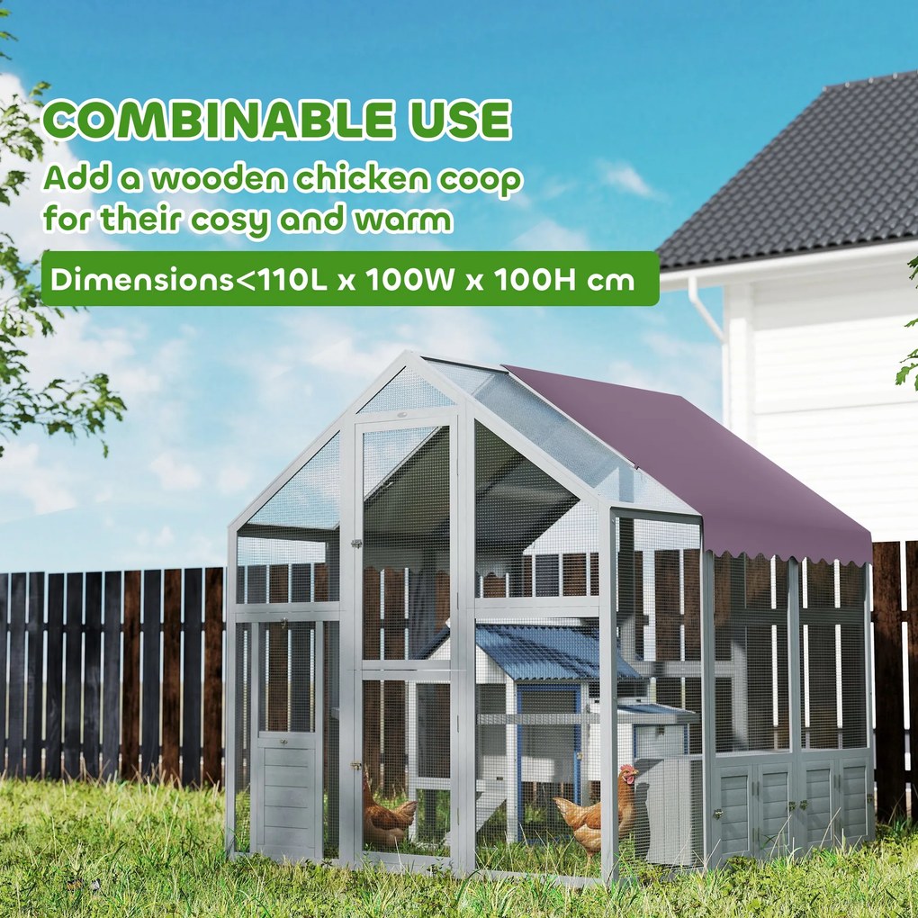 PawHut Wybieg dla kur z wodoodpornym dachem, 2 budki lęgowe, 2 siedzenia, dla 6-8 kur, ok. 1,7 x 1,8 x 1,8 m