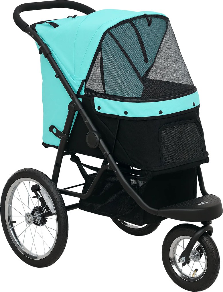 PawHut Wózek dla psów i kotów, do 10 kg, z koszem na akcesoria, systemem składania jednym kliknięciem, Turkus