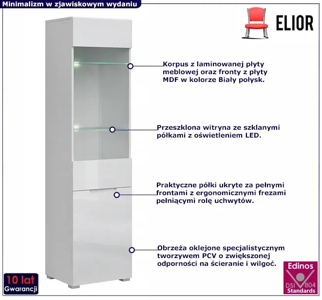 Biały regał słupek z witryną Luvis 2X