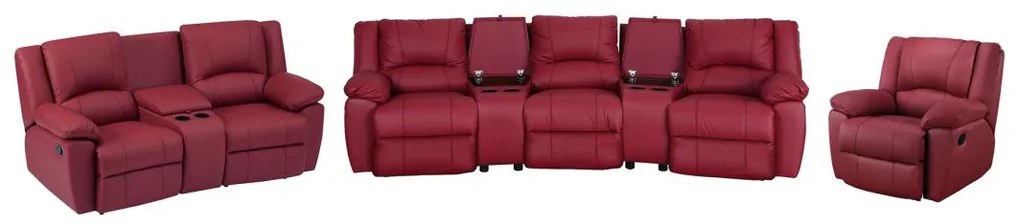 Kanapa 3 osobowa, 2 osobowa i fotel z funkcją relax z czerwonej skóry bydlęcej - AROMA