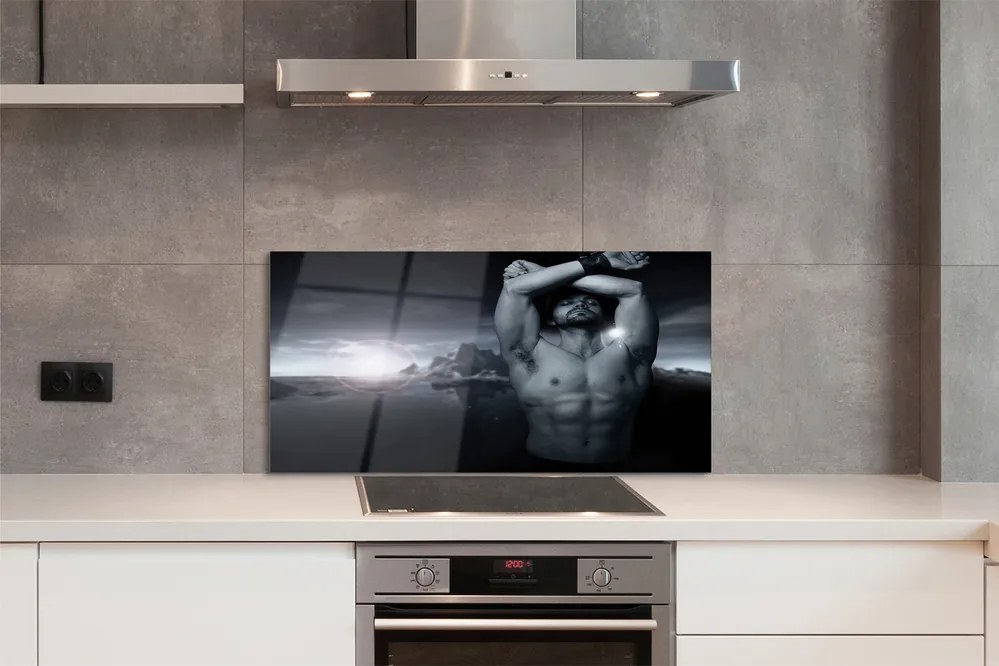 Panel szklany do Kuchni Mężczyzna na tle Gór