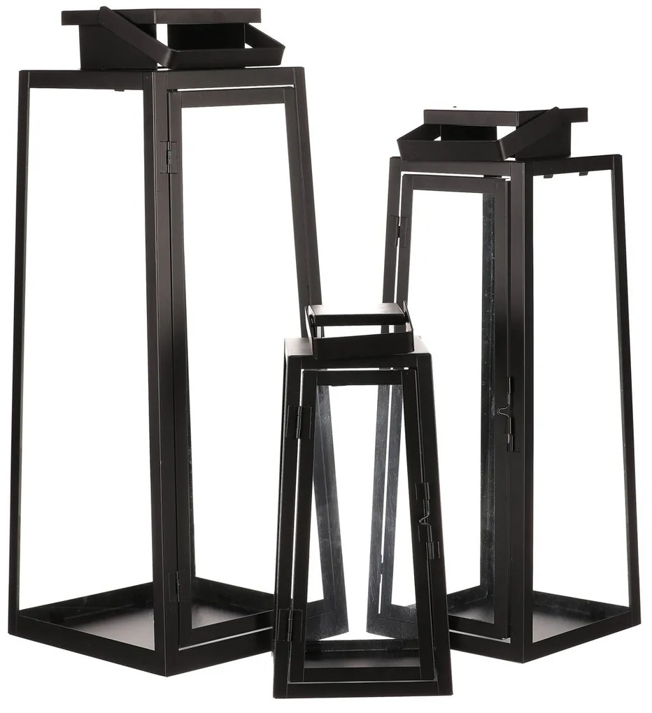 Zestaw metalowych latarni czarnych, 3 szt.