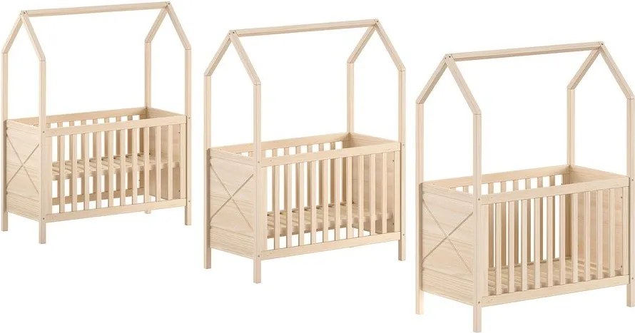 Łóżeczko z litego drewna sosnowego z regulowaną wysokością 60x120 cm w naturalnym kolorze Scott – Vipack