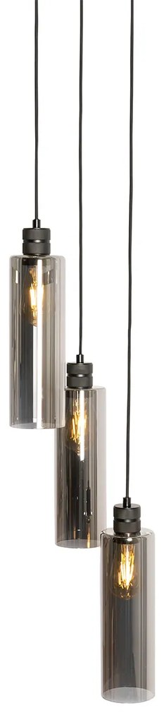 Nowoczesna lampa wisząca czarna z dymionym szkłem 3-światłowa - Stavelot Nowoczesny Oswietlenie wewnetrzne
