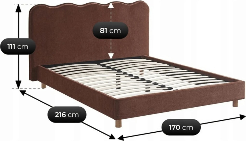 Łóżko Tapicerowane 160x200 cm IZMIR ze Stelażem Dwuosobowe Rude