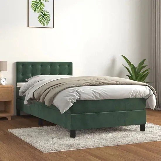 Zielone kontynentalne łóżko z materacem 90x200 - Lisila 4X