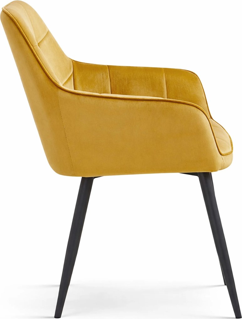 Krzesło jadalniane VARSI VELVET z czarnymi nogami, musztardowe