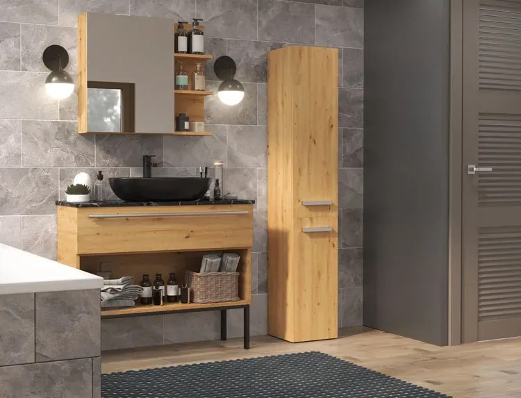 Szafka łazienkowa z koszem na bieliznę dąb artisan T1-F11