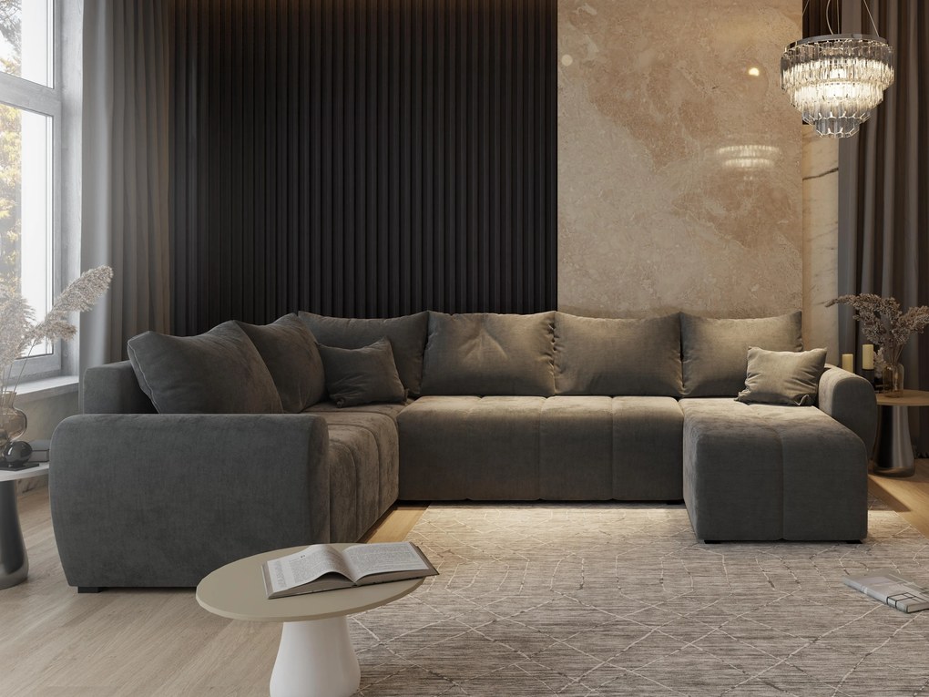 Masseno Narożnik MADISON z funkcją spania i pojemnikiem na pościel Narozniki U, Rozkładana sofa - Czarny, SAWANA 14