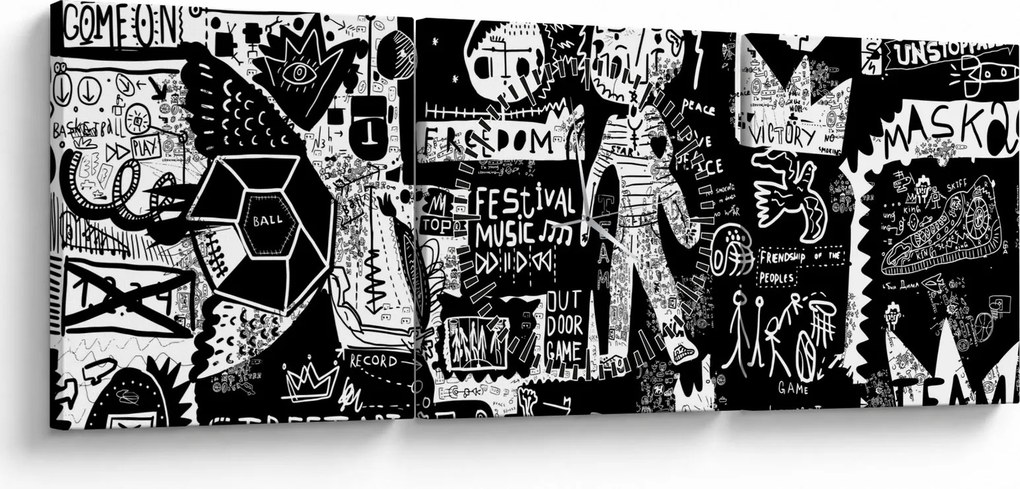 Obraz - Graffiti (z zegarem) (90x30 cm)