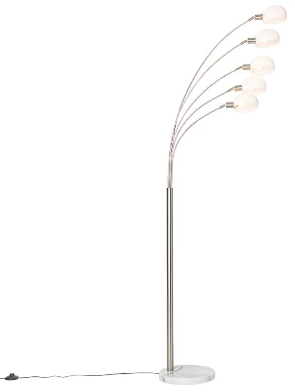 Designerska lampa podłogowa stalowa z opalem 5-światłowa - Sixties MarmoDesignerski Oswietlenie wewnetrzne